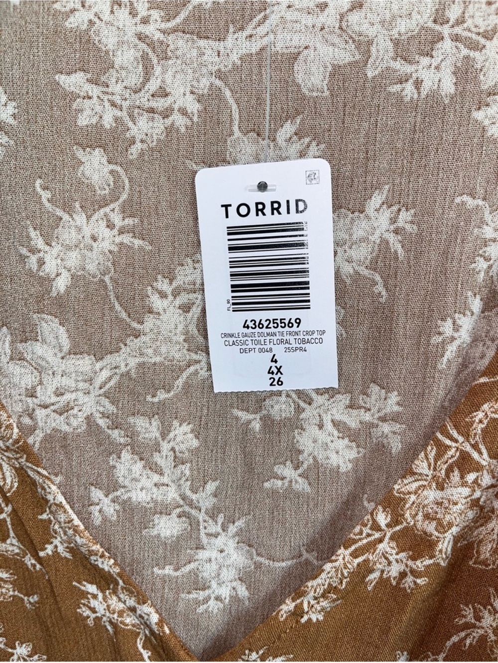 NWT Torrid Crinkle Gauze Toile Floral Tie Front Dolman Top 4X 26 - Picture 6 of 6
